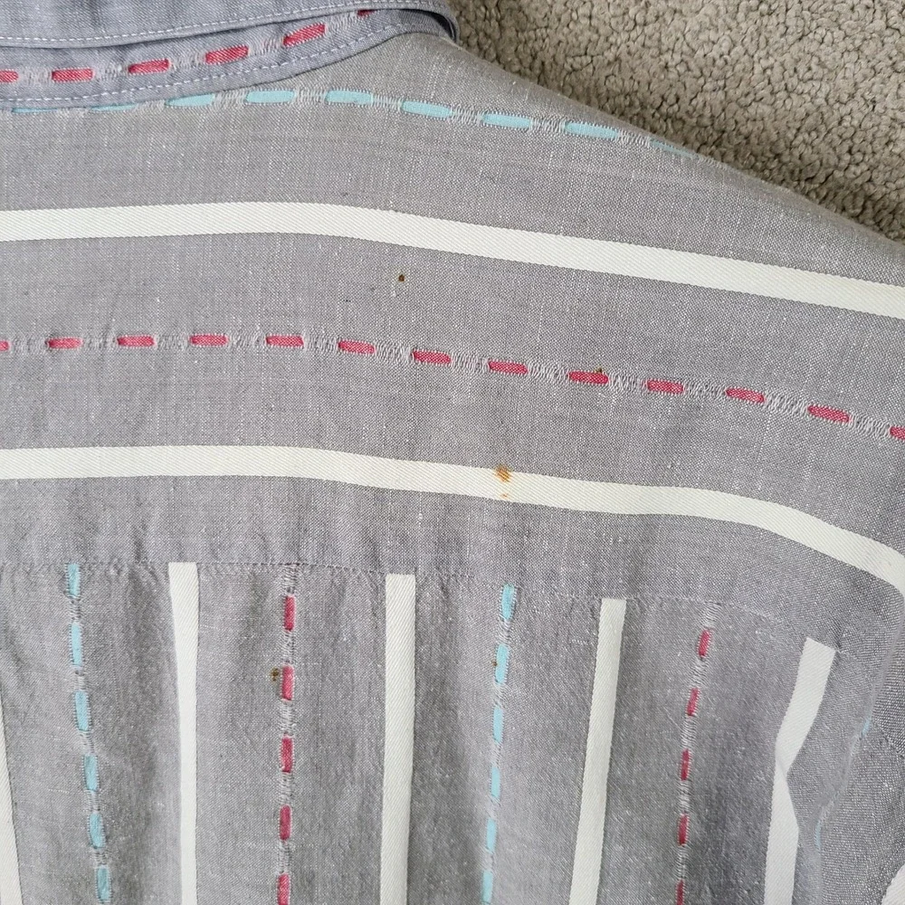Vintage Magna Force Shirt Mens 2XL Gray Striped Long Sleeve Button Up USA Cotton